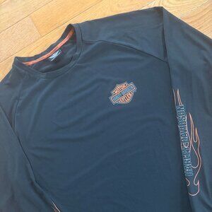 VTG Harley Davidson Performance Shirt Mens L Black Flames Sleeve Logo Motorcycle